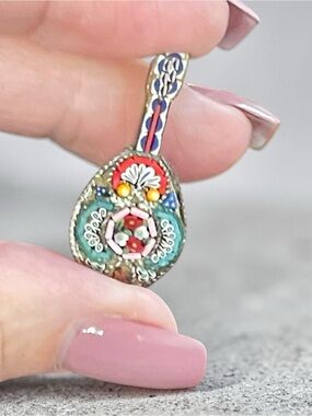 Vintage Italian Micro Mosaic Mandolin Brooch Mosaic Guitar Pin